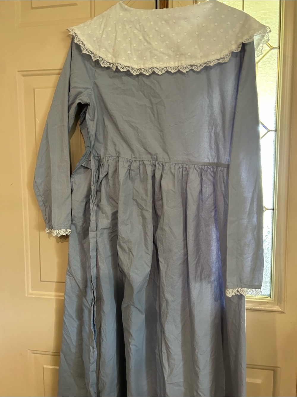 Light Blue Long Dress with White Lace Collar